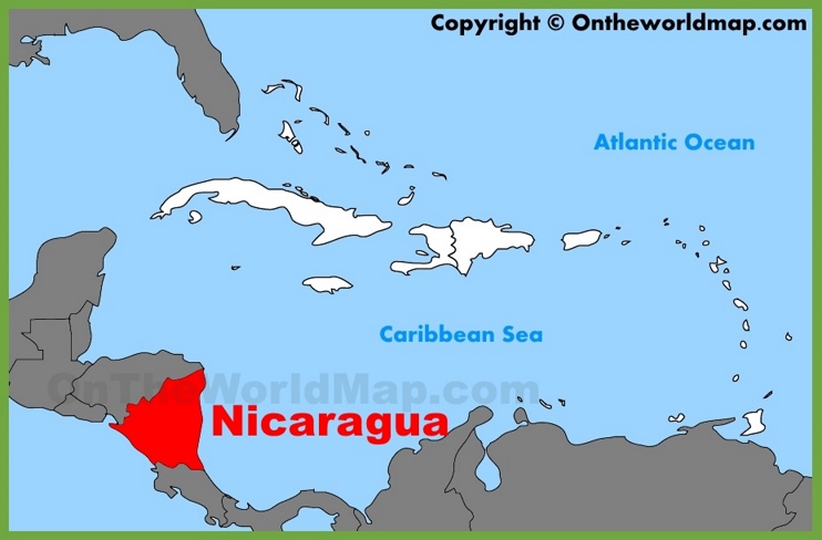 Ubicación de Nicaragua en el mapa del Caribe