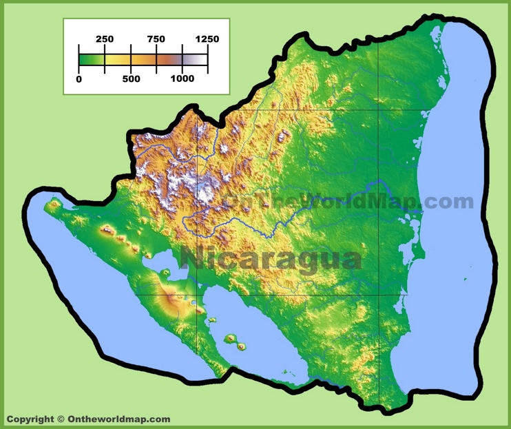 Mapa fisico de Nicaragua