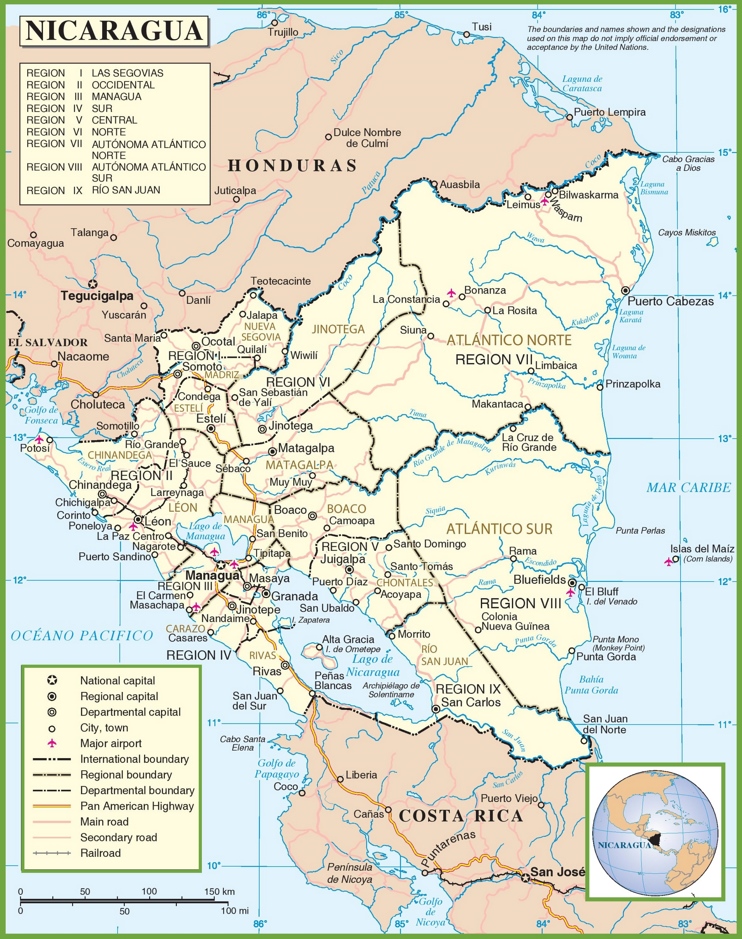 Mapa politico de Nicaragua