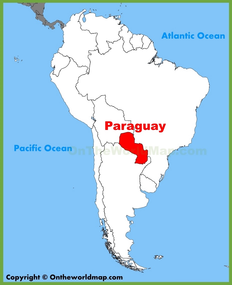 Paraguay en el mapa de America del Sur