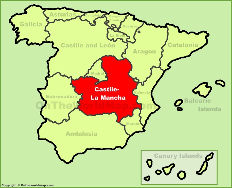 Castilla-La Mancha en el mapa de España
