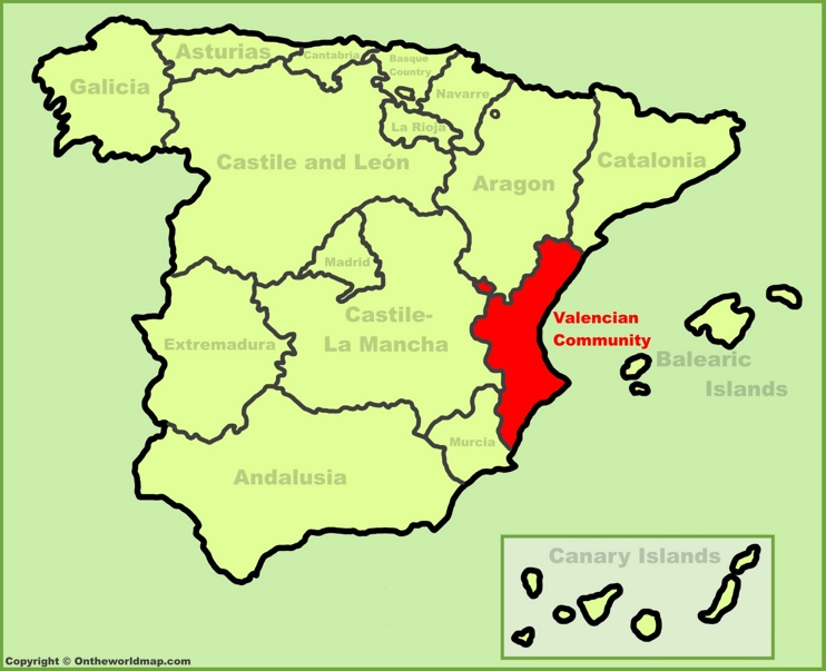 Comunidad Valenciana en el mapa de España