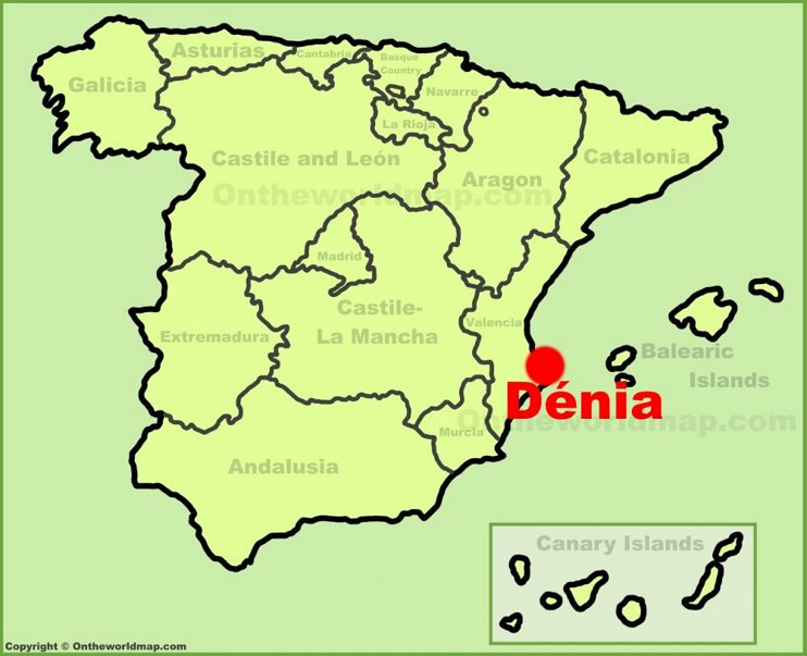 Denia en el mapa de España