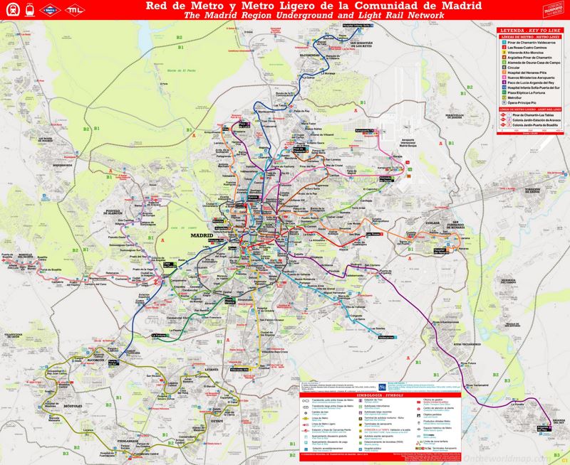 Mapa de metro y tren ligero de la Comunidad de Madrid
