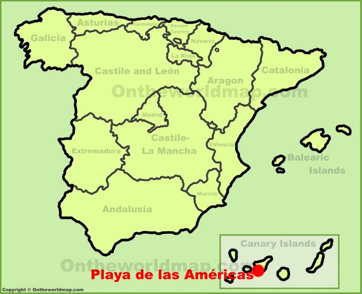 Playa de las Américas en el mapa de España