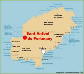 Sant Antoni de Portmany en el mapa de Ibiza