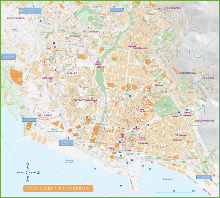 Santa Cruz de Tenerife - Mapa de hoteles y atracciones turísticas