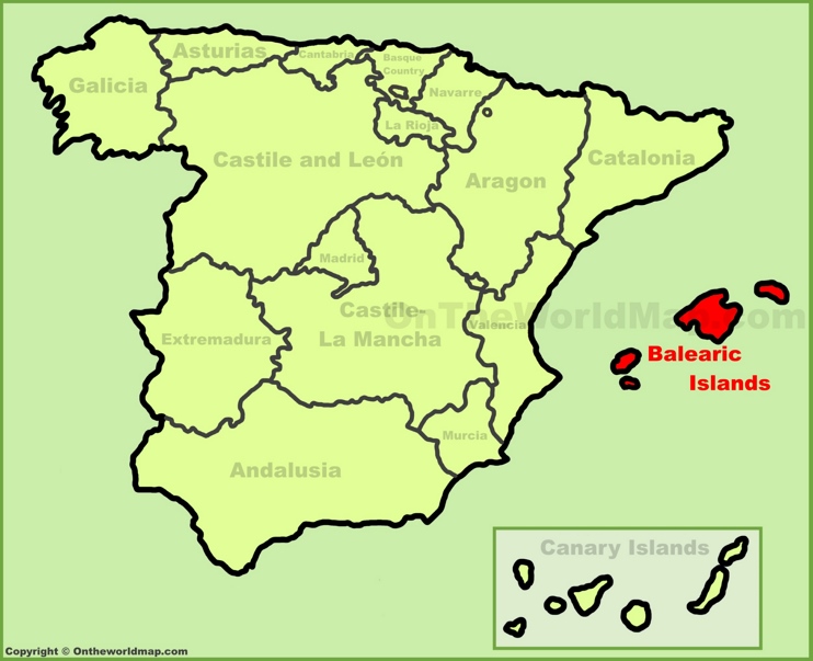 Islas Baleares en el mapa de España