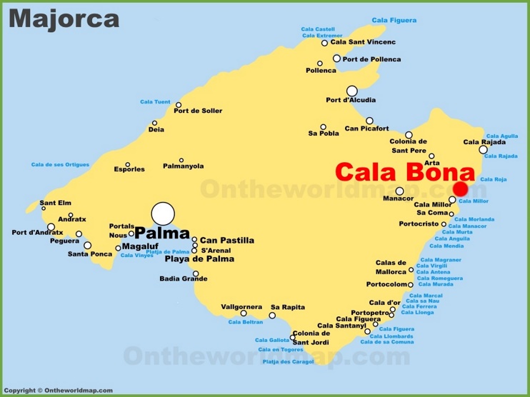 Cala Bona en el mapa de Mallorca