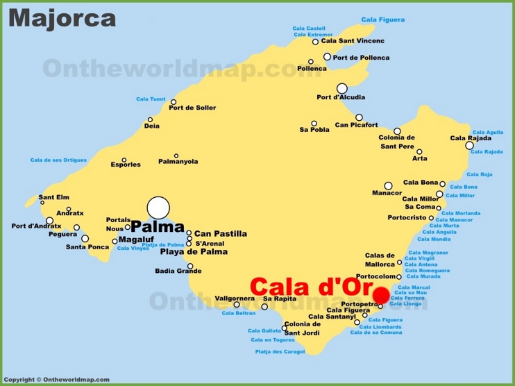 Cala d'Or en el mapa de Mallorca