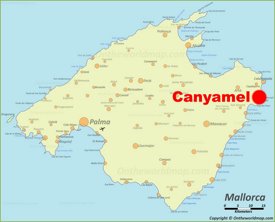 Canyamel en el mapa de Mallorca