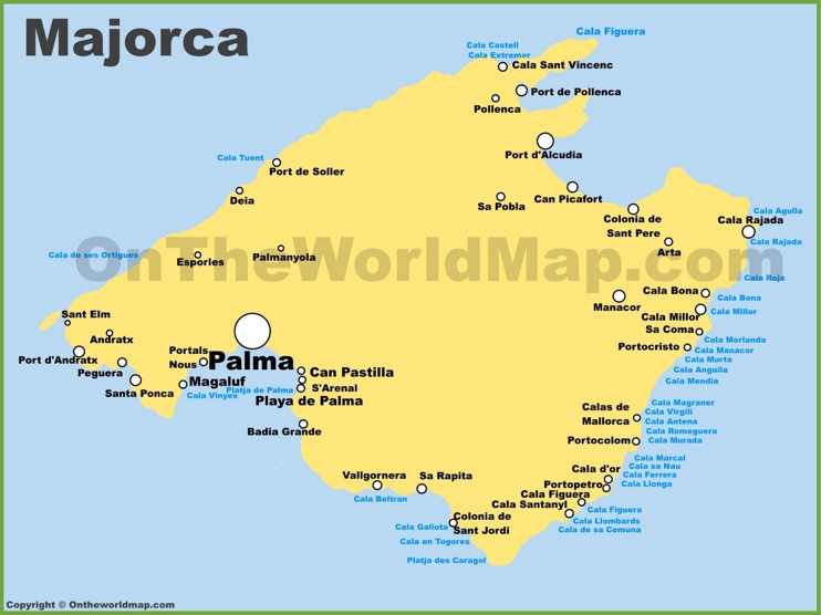 Mallorca Calas y centros vacacional Mapa