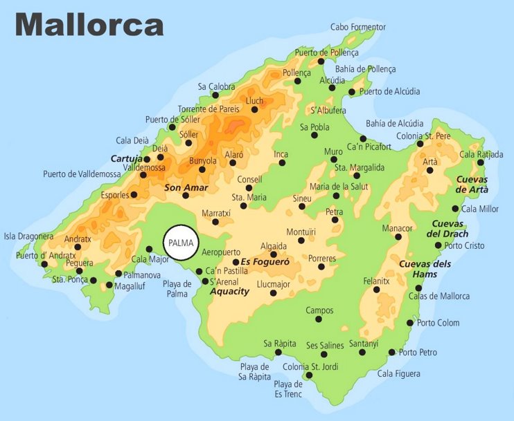 Mapa de Mallorca con ciudades y pueblos