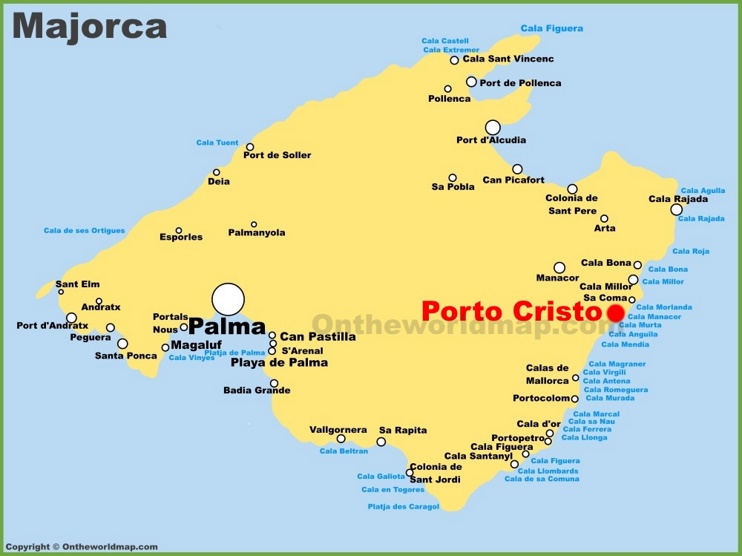 Porto Cristo en el mapa de Mallorca