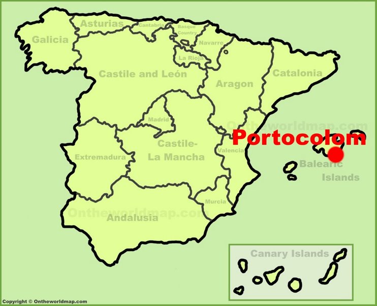 Portocolom en el mapa de España