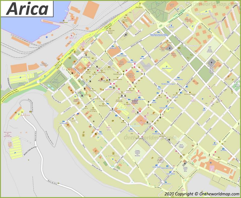 Arica - Mapa del centro de la ciudad