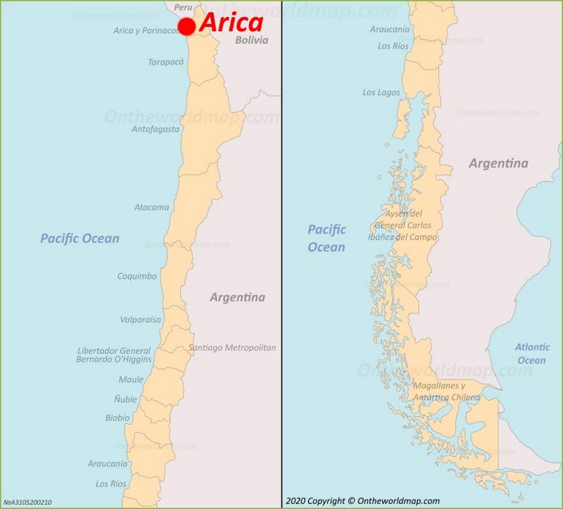 Arica en el mapa de Chile