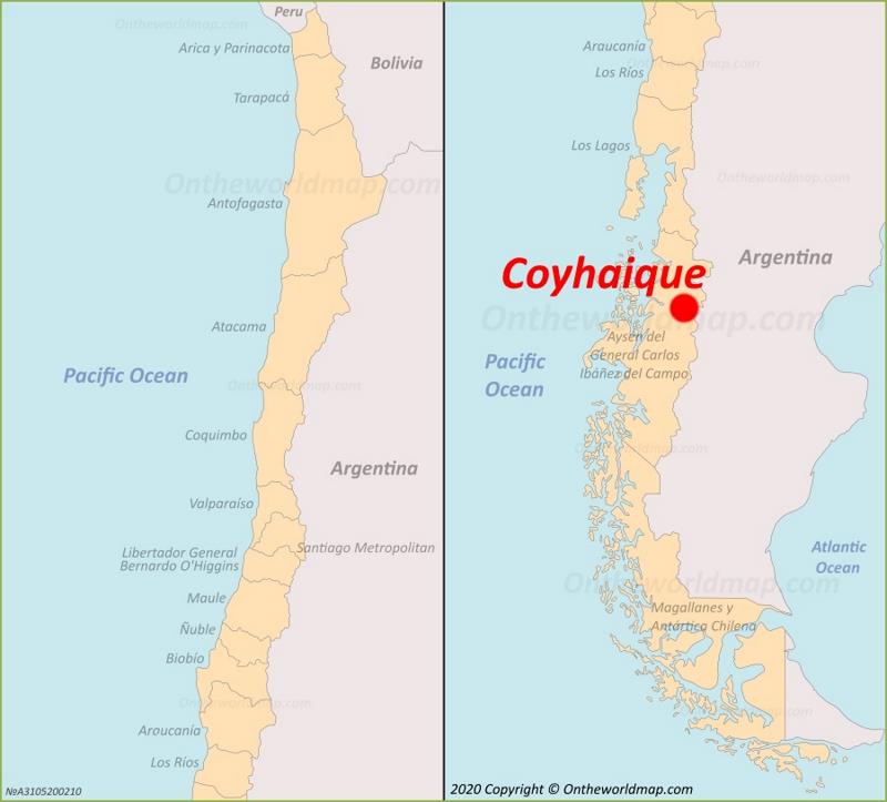 Coyhaique en el mapa de Chile
