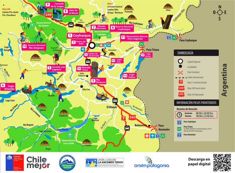 Mapa turístico de los alrededores de Coyhaique
