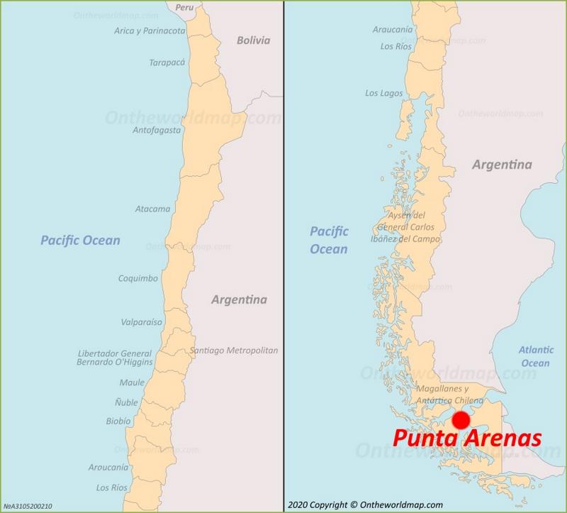 Punta Arenas en el mapa de Chile