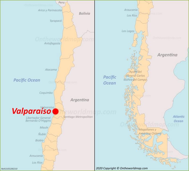 Valparaíso en el mapa de Chile