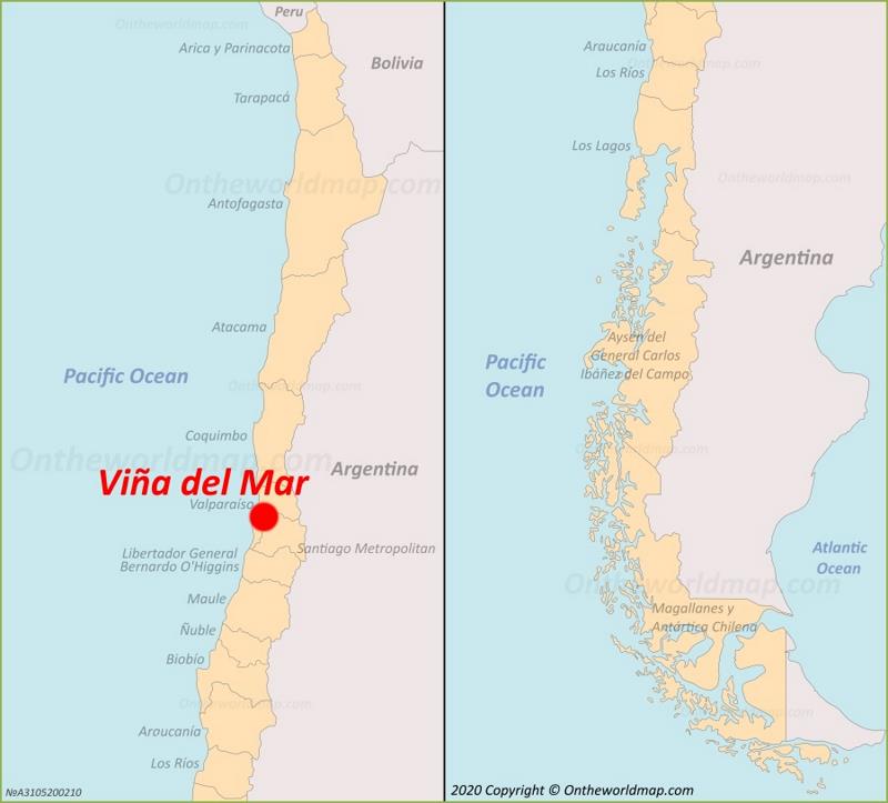 Viña del Mar en el mapa de Chile