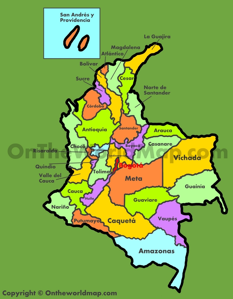 Mapa administrativo de Colombia (Departamentos de Colombia)