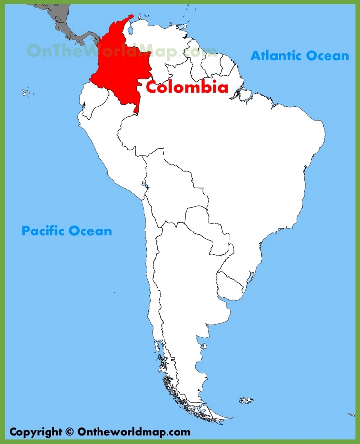 Colombia en el mapa de America del Sur