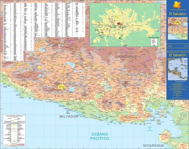 Mapa detallado grande de El Salvador con ciudades y pueblos