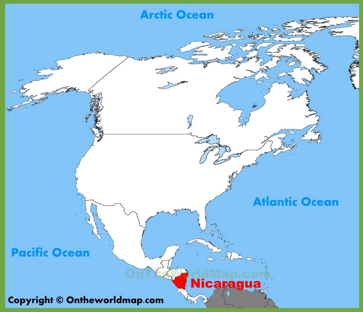 Nicaragua en el mapa de América del Norte