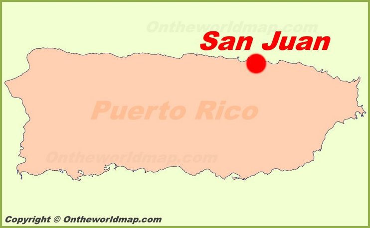 Ubicación de San Juan en el mapa de Puerto Rico