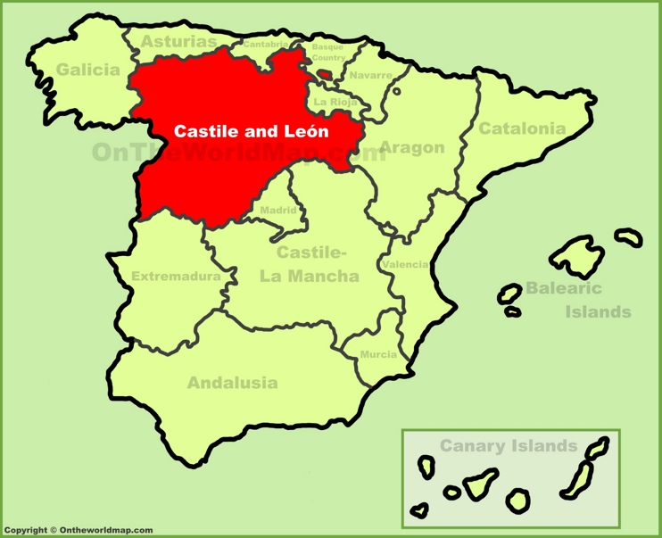 Castilla y León en el mapa de España