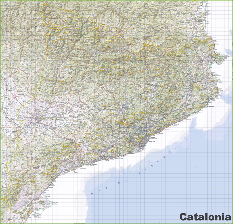 Gran Mapa Detallado De Catalu a Con Ciudades Y Pueblos