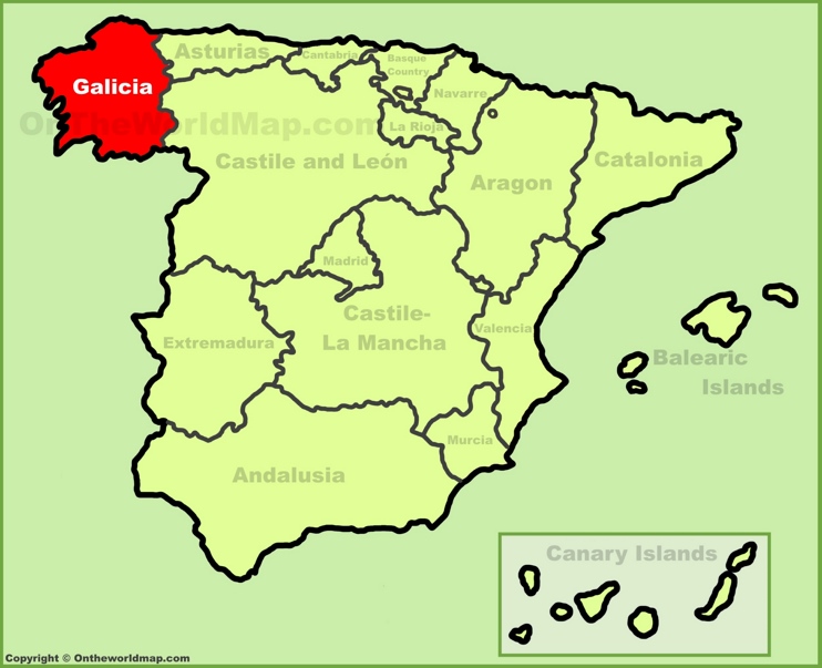Galicia en el mapa de España