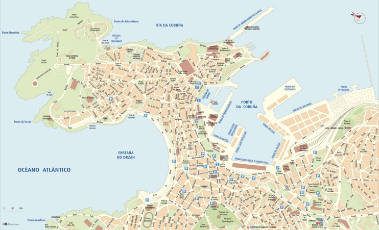A Coruña - Mapa del centro de la ciudad
