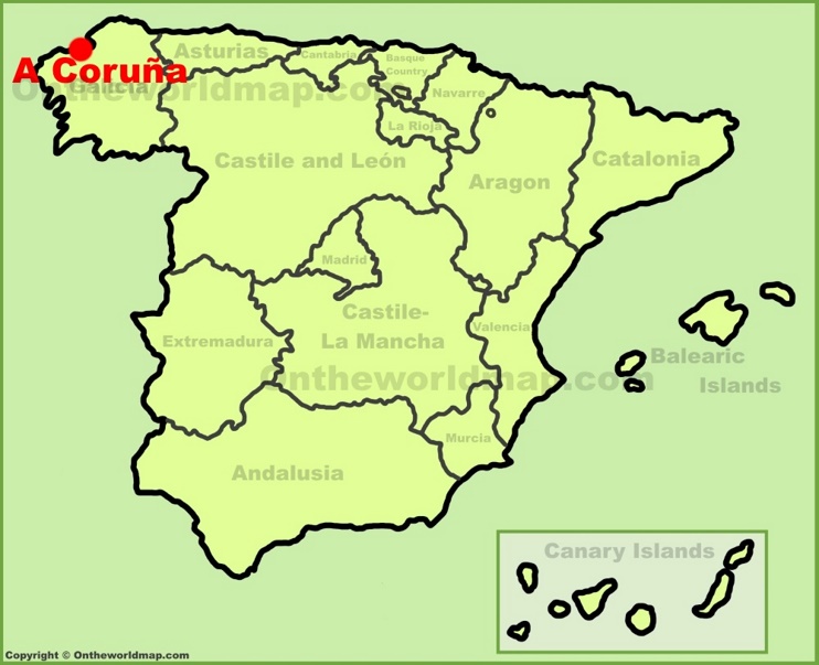 A Coruña en el mapa de España