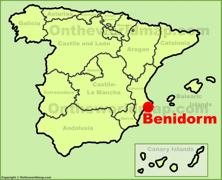 Benidorm en el mapa de España