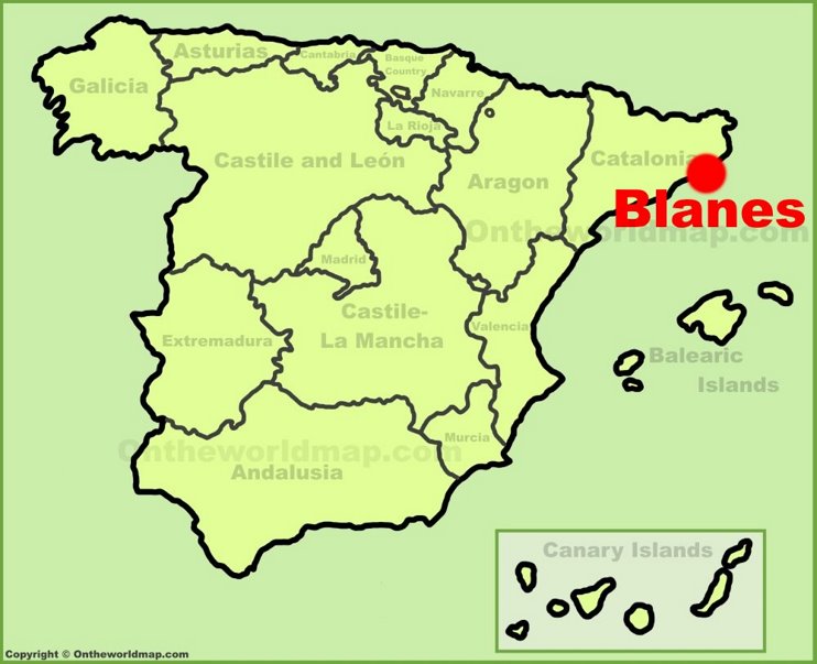 Blanes en el mapa de España