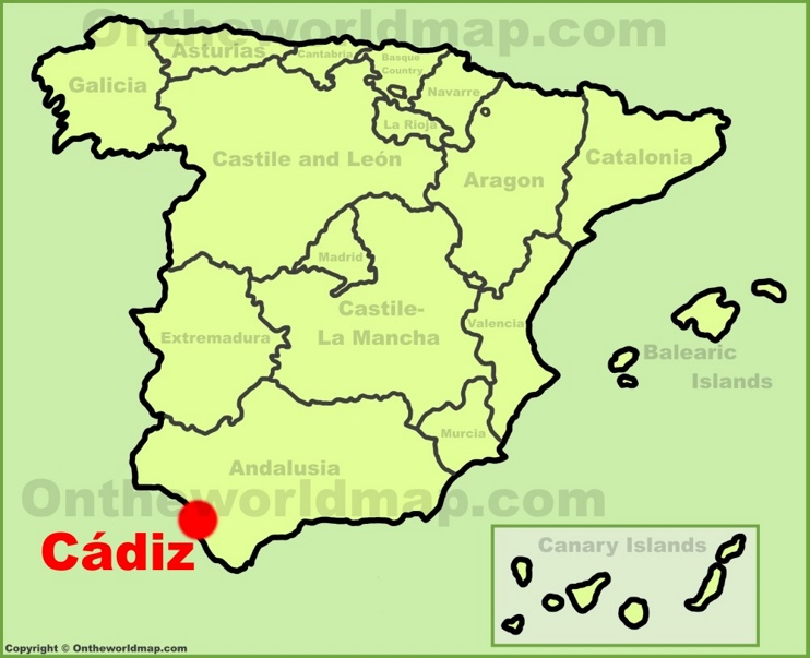 Cádiz en el mapa de España