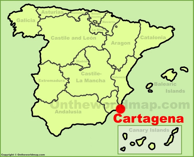 Cartagena en el mapa de España