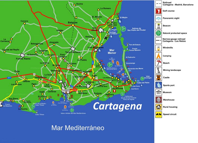 Mapa Turístico de Alrededores de Cartagena