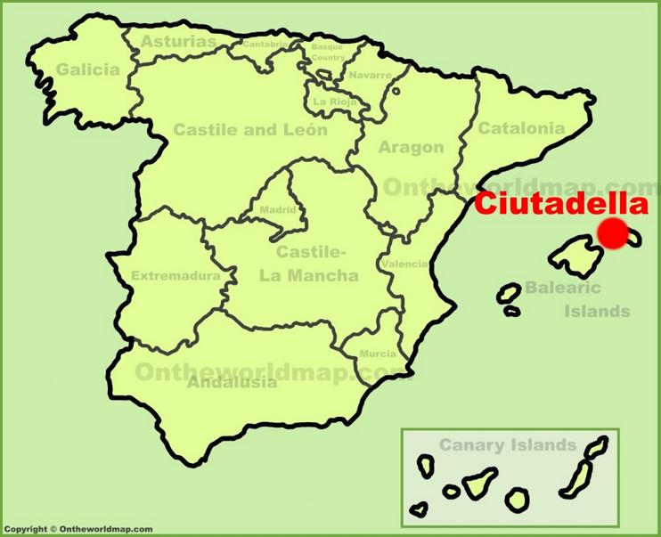 Ciutadella de Menorca en el mapa de España