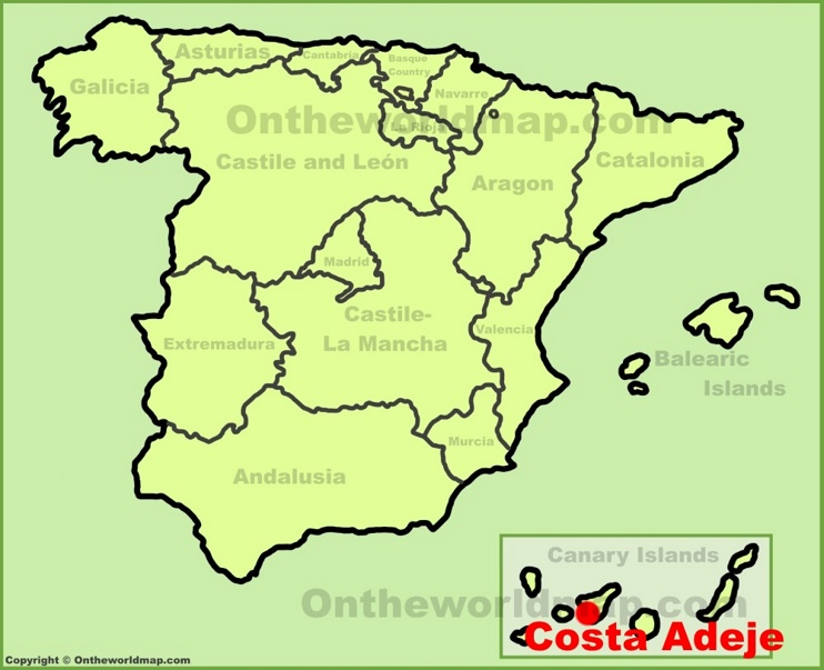 Costa Adeje en el mapa de España