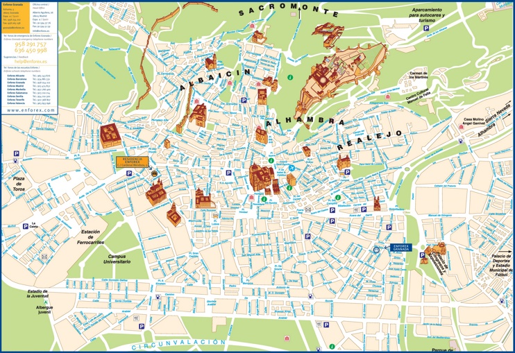 Granada - Mapa del centro de la ciudad