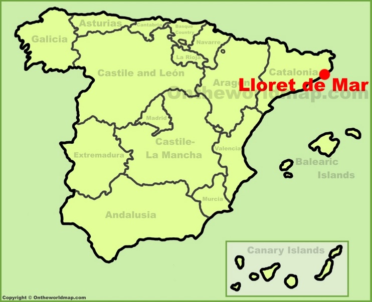 Lloret de Mar en el mapa de España