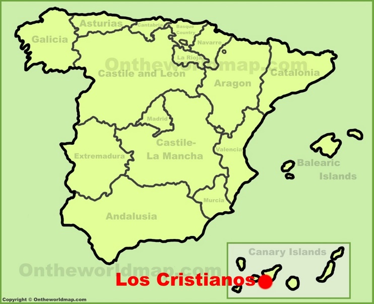 Los Cristianos en el mapa de España