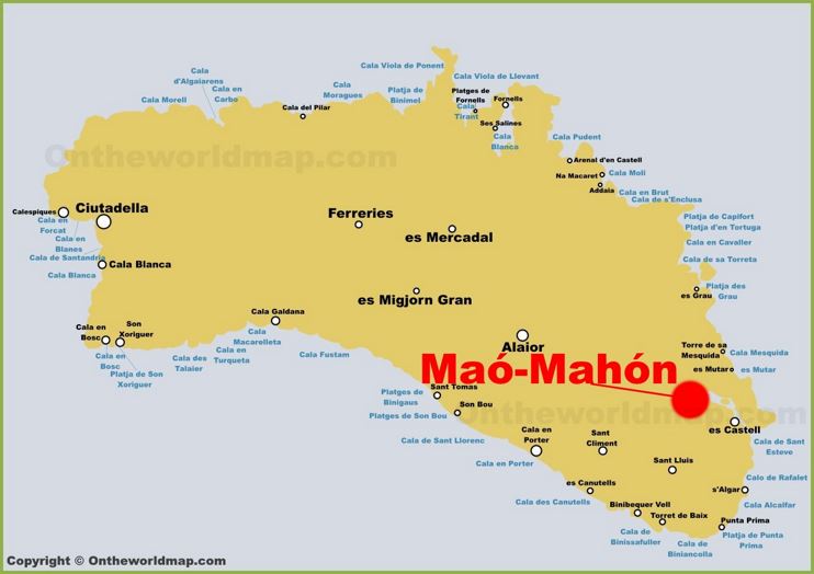 Mahón Location en The Menorca Mapa