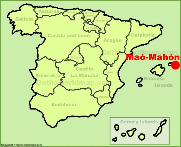 Mahón en el mapa de España