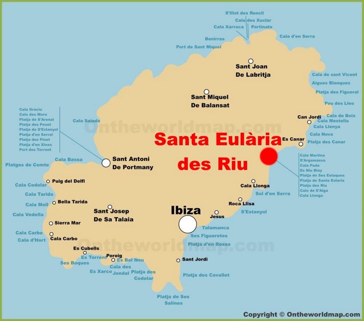 Santa Eulària des Riu en el mapa de Ibiza