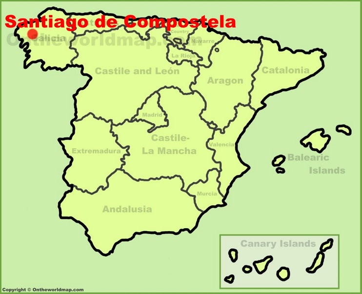 Santiago de Compostela en el mapa de España